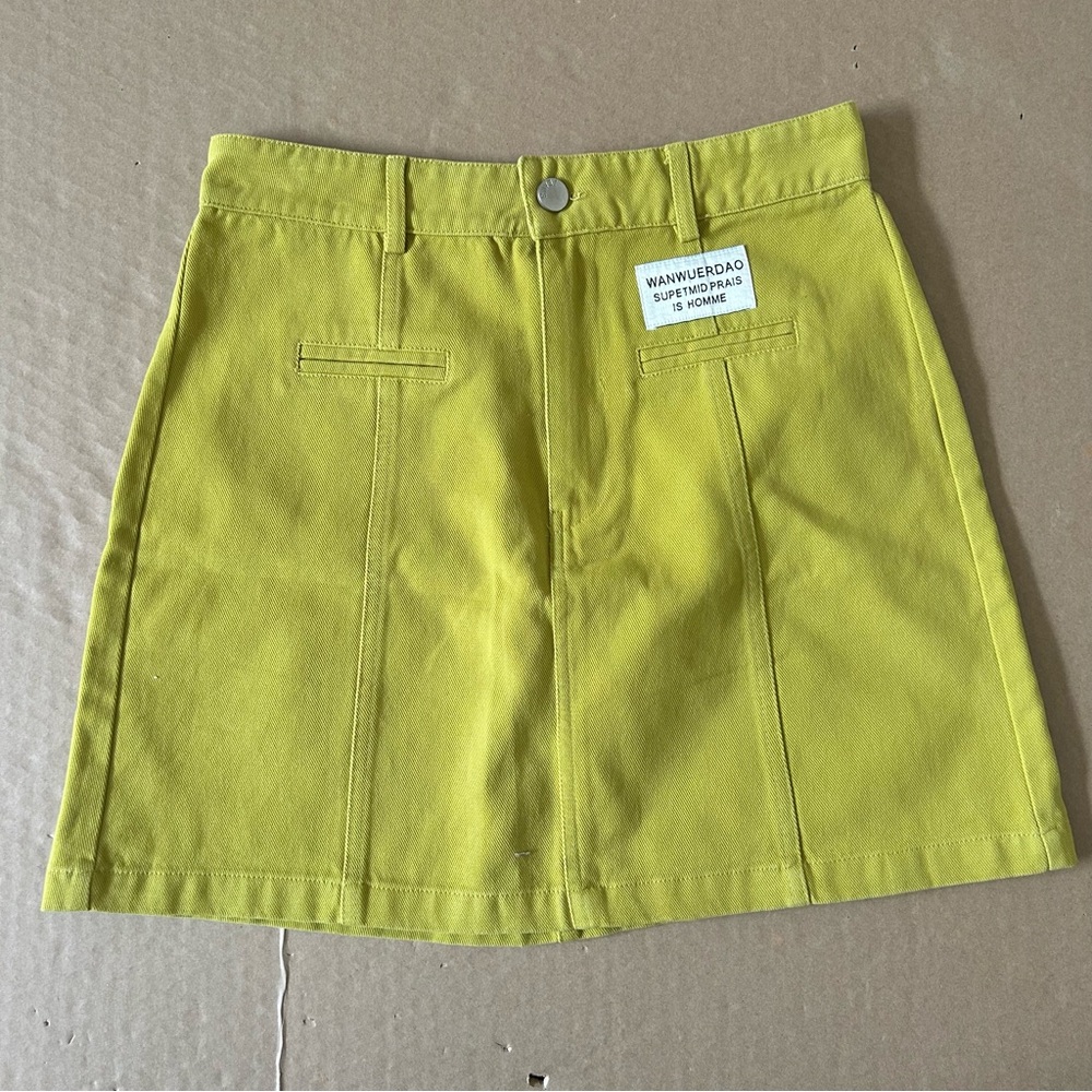 X2 Mini Denim Skirt Juniors Large Chartreuse Yellow Green High Waist